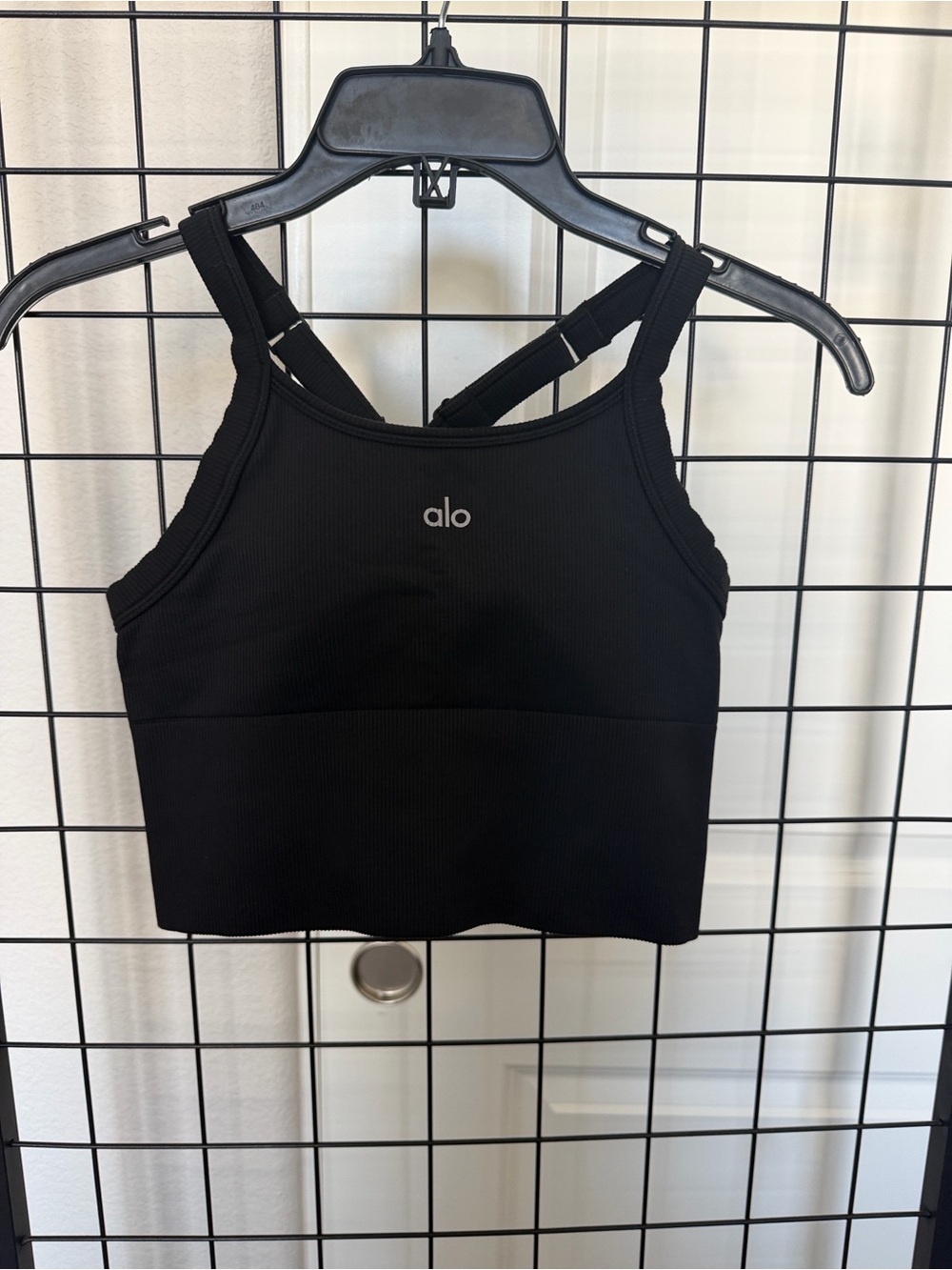 ALO Yoga Black Ribbed Crossback Sports Bra